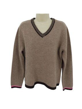 Alexandra Bartlett Women Large Lambswool Wool Brown Pink Elbow Patch Sweater